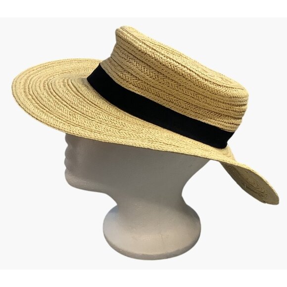 Universal Thread Straw Boarder Hat Ribbon Natural Black S/M 21" x 22.5" - Picture 7 of 9